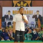 Ketua Kapten Tim Proprov AMIN Jawa Timur Dr. H. Thoriqul Haq, M. M.L saat melakukan orasi politiknya di Mojokerto