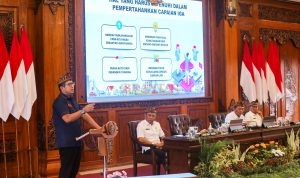 Pj Wali Kota Mojokerto Moh. Ali Kuncoro STTP saat menyampaikan sambutan dan arahannya saat membuka acara Monitoring dan Evaluasi Daerah