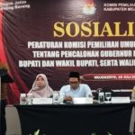 Ketua KPU Kabupaten Mojokerto Afnan Hidayat saat memberikan sambutan pada acara Sosialisasi Pencalonan Kepala Daerah