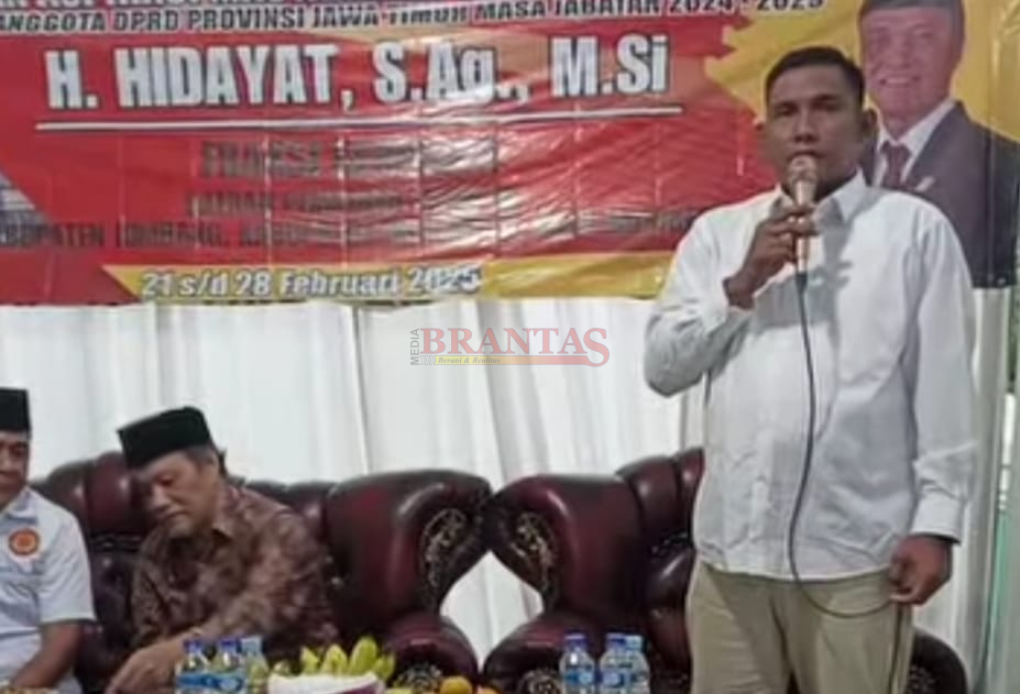 Anggota DPRD Kabupaten Mojokerto dari Fraksi Gerindra Andik Sanjaya SH saat menyampaikan sambutannya pada acara RESES Wakil Ketua DPRD Jatim Abah Hidayat